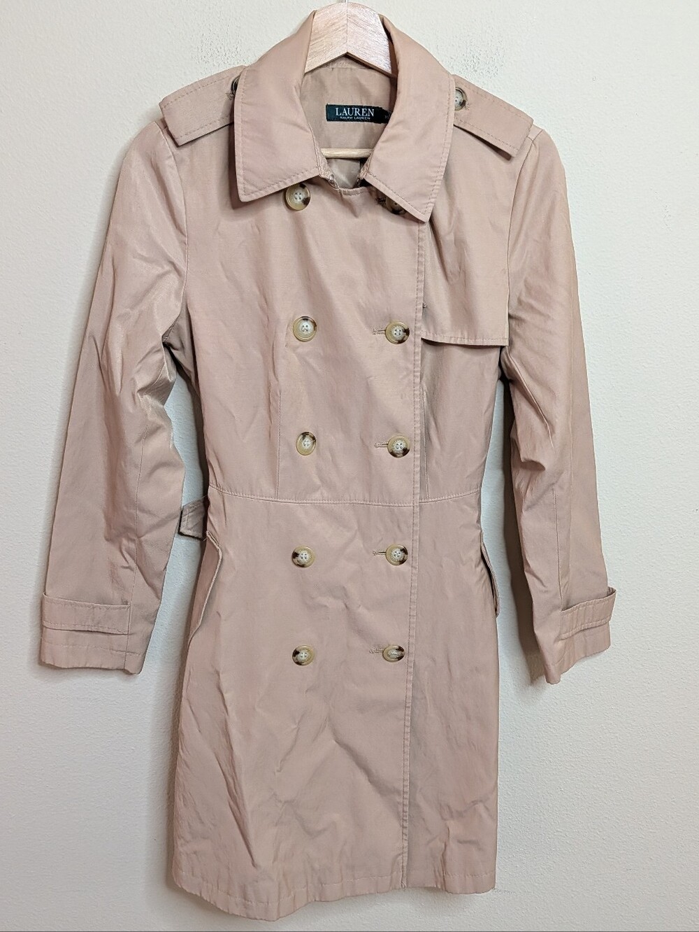 Lauren Ralph Lauren Khaki Trench Coat Belted Double Breasted XS